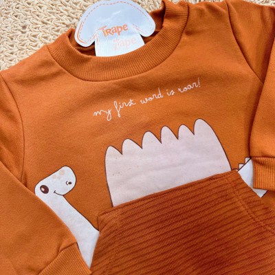 Conj. Casaco My First Word is Roar! e Calça de Moletom - Ferrugem